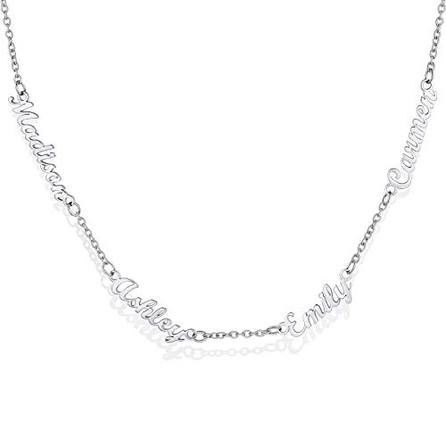 Custom4U Anpassbare 4 Namen Halskette mit Wunsch Gravur Edelstahl Design Namenskette Silber mit beliebigen Namen Wunsch mit 46cm+5cm Kette Geschenke für Muttertag Geburtstag Valentinstag