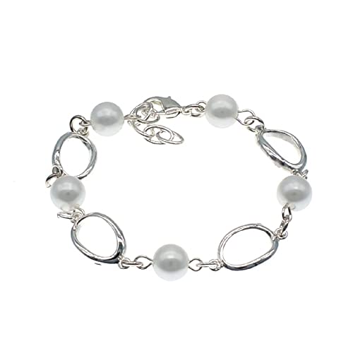 BDM Silberarmband mit Perlen für Damen, versilbertes Armband mit Flussperlen, Silberkette mit Perlen, Luxusschmuck.