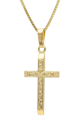 trendor Kreuz-Anhänger Gold 333/8K mit vergoldeter Silberkette zeitloser Halsschmuck für Damen und Herren, elegante Geschenkidee, 41858-45 45 cm