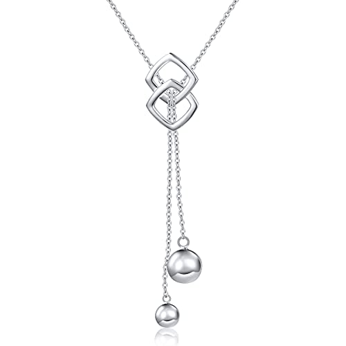 HOOHWE Sterling Silber Lange Halskette für Damen Geschichtete Halsketten Quaste Runde Kugel Halskette Y Schlüsselbein Halskette für Frauen Dame Schmuck