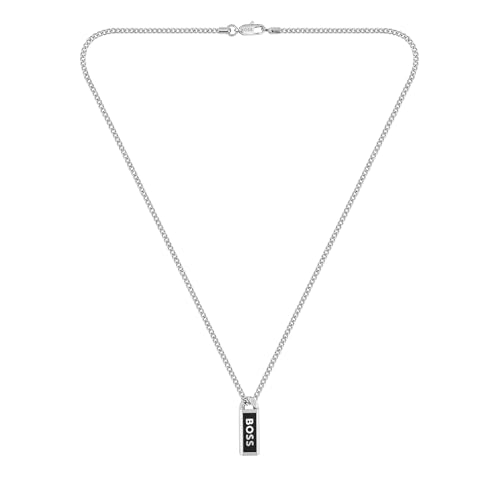 BOSS Jewelry Gliederhalsketteund Gliederarmband für Herren Kollektion KASSY EMBLEM aus Edelstahl mit einem Anhänger aus schwarzem Email