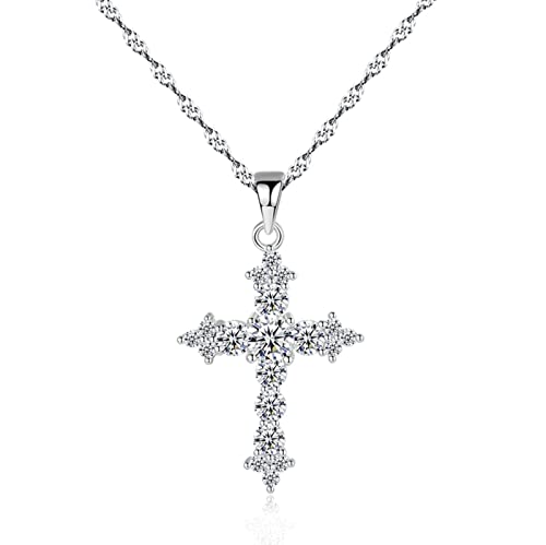 Bellitia Jewelry Kreuz Kette mit Anhänger aus 925 Sterling Silber, Zirkonia Kreuz Halskette Halsschmuck Geschenk für Frauen Damen Mädchen 45cm