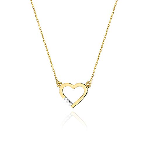 Goldene Damen Halskette 585 14k Gold Gelbgold Weißgold Kette mit Anhänger Herz natürlicher echt Diamanten Brillanten Gravur