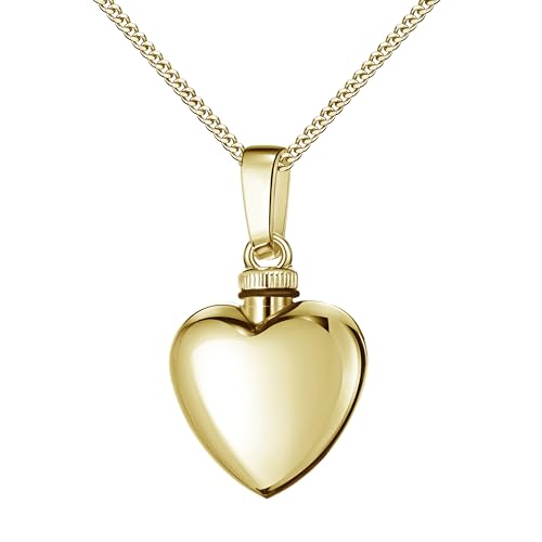 JEVELION Asche Herz 585 Gold Ascheschmuck zum Befüllen Ascheanhänger mit Halskette und Schmuck-Etui Mit hochwertiger Schmuck-Kette 925 Silber vergoldet - Kettenlänge 70 cm.