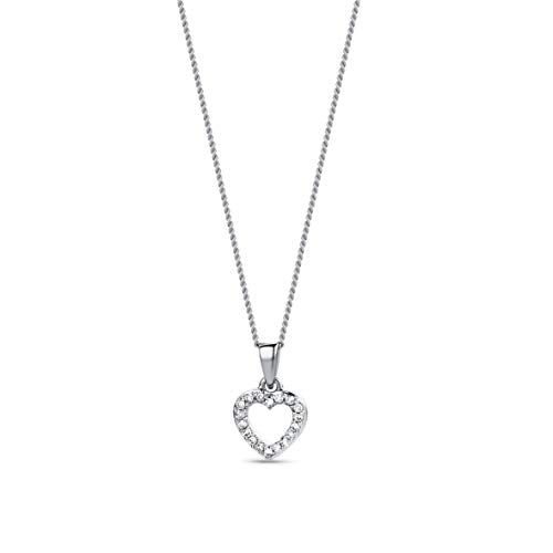Miore Kette - Halskette Damen Kette mit Herz Weißgold 9 Karat / 375 Gold Diamant Brillianten 0.05 ct 45 cm