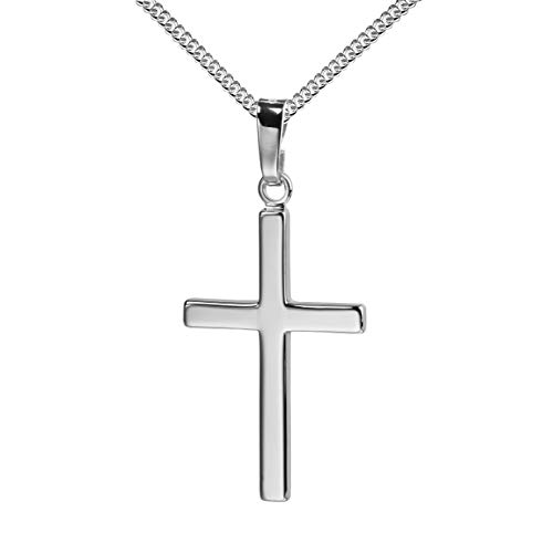 JEVELION Kreuz-Anhänger 585 Weiss-Gold 14 Karat für Damen, Herren und Kinder als Ketten-Anhänger mit Kette in Hochglanz + Schmuck-Etui