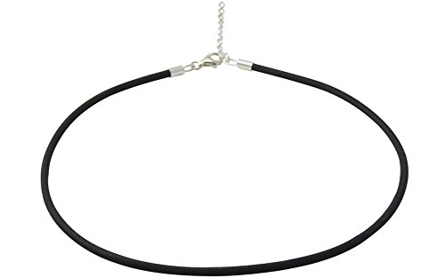 Skielka Designschmuck 3 mm Kautschuk Collier Goldschmiedequalität aus Deutschland (Sterling Silber 925) Kautschukkette - Halsband - mit Verlängerung