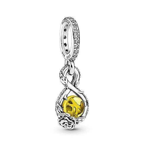 Pandora Disney Belle Unendlichkeit & Rosenblüte Anhänger in Sterling Silver mit gelben Kristall aus der Disney x Collection, 399525C01