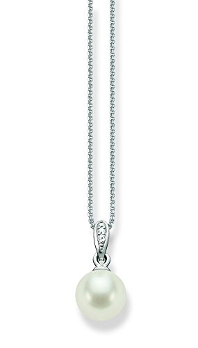 Thomas Sabo Damen-Kette mit Anhänger 925 Silber Perle weiß Ovalschliff Zirkonia 42 cm - SCKE150060