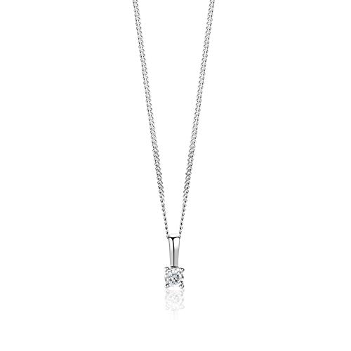 Orovi Schmuck Damen Diamant– Kette Gold mit Anhänger Solitär natürlichen Diamant im Brillantschliff in einer Krappenfassung Zeitlose klassisch Halskette aus Weißgold 9 Karat (375)