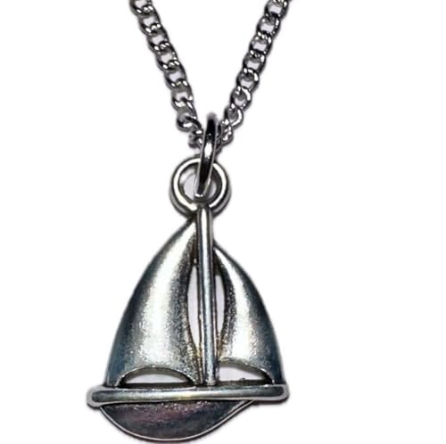 Segelboot Anhänger mit Silber Kette (Leder Kette Schwarz 42cm+5cm verstellbar)