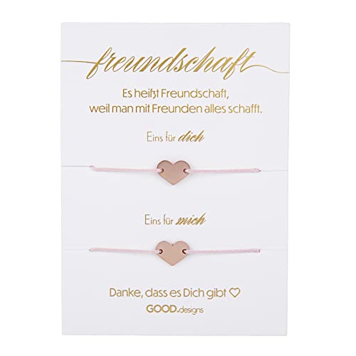 GD GOOD.designs EST. 2015 Freundschaftsarmband für 2 mit Herz Armband in 18K Rosegold I Beste Freundin Geschenk - Individuell verstellbare BFF Ketten für zwei I Freundschaftsketten für Damen