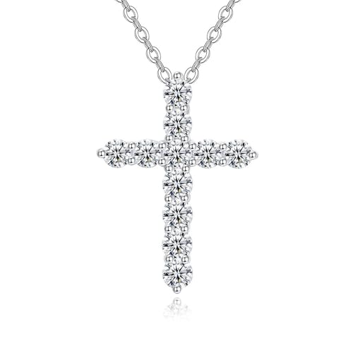 HinDaLi 925 Sterling Silber Kette Kreuz Halskette Damen Silber 925 Kristall Kreuz Kette Silber Damen Kette Silber mit Anhänger Zirkonia Halskette Damen Diamant Silber Kette für Damen Herren Frauen