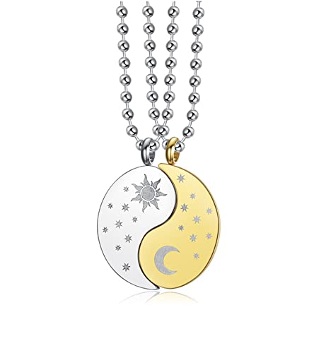 LAFATINA 2 STÜCKE Passende Halskette mit Sonne und Mond für Sie und Ihn, Paare, Freundschaft, Beziehung, Yin und Yang, Anhänger für Männer und Frauen