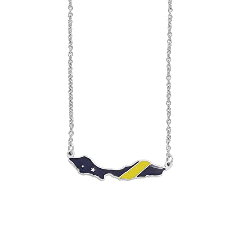 FENGJIAREN Curaçao Karte Anhänger Halskette – Curaçao Flagge Kette Halsketten Charm Anhänger Bunte Tropfglasur Ethno-Stil Charm Dünne Kette Halskette,Silber,45cm