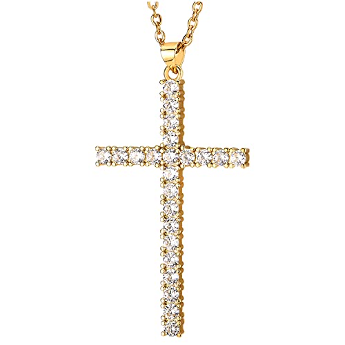 COOLSTEELANDBEYOND Damen Zirkonia Kreuz-Anhänger Gold Edelstah Halskette mit Stahl Verstellbare Seil-Kette, Einzigartige