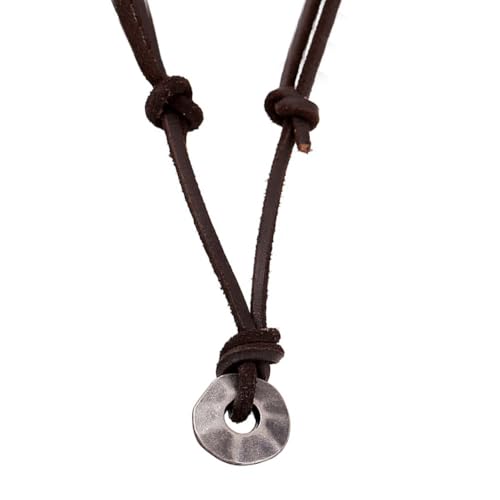 DFWY Herren Frauen Runde Hohle Anhänger Leder Halskette - Handgefertigte Vintage Metall Kreisring Verstellbare PU-Lederkette - Punk Gothic Boho Langer Pullover Halskette Schmuck