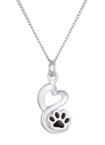 Damen Halskette mit Anhänger Pfote in Emaille (15 mm), Silberkette aus 925 Sterling Silber, Kette mit Hund Katze Tatze für Frauen und Mädchen, Länge 45cm