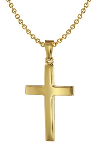 trendor Kreuz-Anhänger 24 mm Gold 585 + Silberkette goldplattiert 50 cm Herren-Halskette, elegantes Geschenk für Männer 75543-60 60 cm