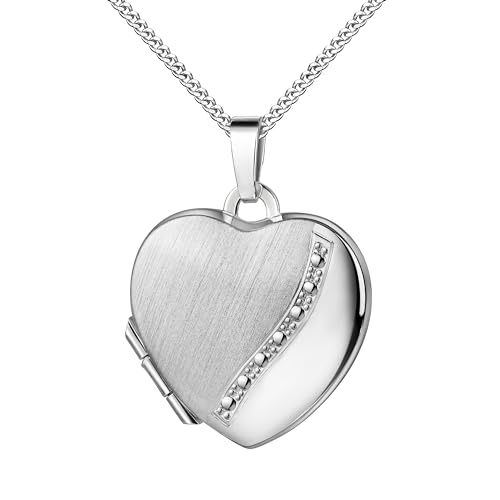 JEVELION Silberkette Amulett Herz 925 Silber Herz-Medaillon Anhänger für 2 Bilder zum Öffnen für Damen mit Halskette und Schmuck-Etui Mit Halskette - Kettenlänge 50 cm.
