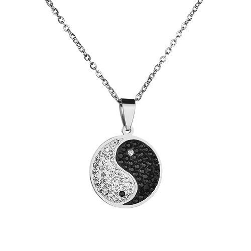 Guoguonb 2 Stücke Yin Yang Halskette Legierung Yin Yang Taichi BFF Paare Anhänger Halskette Passende Puzzle Best Friend Halskette Partner Schmuck Ketten für BFF Pärchen Familie - Silber und Schwarz