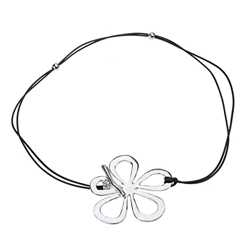 LEEINTO Choker-Halskette, modische Blumen-Choker-Halskette, Charm, langes Seil-Kragen, braune Farbe, Lederkette, Choker-Schmuck für Frauen und Mädchen