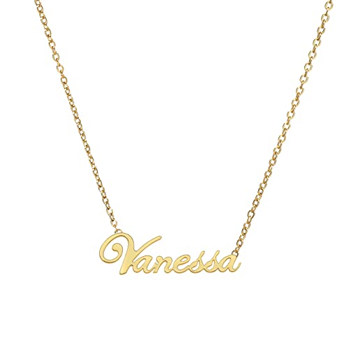 ANDANTE Premium Collection - Namenskette Vanessa 14K Gold Edelstahl Halskette Personalisierte Kette mit Namen - längenverstellbar 43 cm - 48 cm
