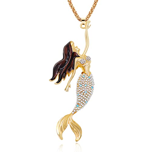 Uloveido YS841 Halskette mit Meerjungfrauen-Anhänger, mit Rotgold vergoldet, lange Kette, Meerjungfrauen-Schmuck, Anhänger, Halskette für Damen, Violett / Blau / Rot, Messing, Zirkonia