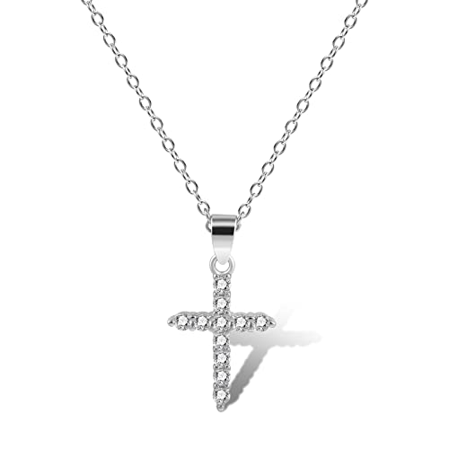 ALEXCRAFT Kreuz Kette Silber Halskette für Damen Mädchen Cubic Zirkonia Silberkette mit Kreuz Geschenk für Frauen Freundin Mama Mädchen