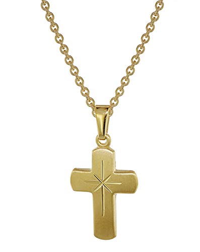 trendor Kreuz für Kinder Gold 333 mit goldplattierter Silberkette Kinder-Schmuck, Kreuzanhänger aus Echtgold für Jungen und Mädchen, Geschenkidee, 48610