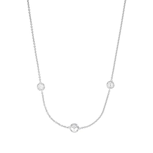JOOP! Kette mit Anhänger 925 Sterling Silber Damen Halsschmuck, mit Zirkonia synth., 42+3 cm, Weiß, Kornblume, Kommt in Schmuck Geschenk Box, 2038047