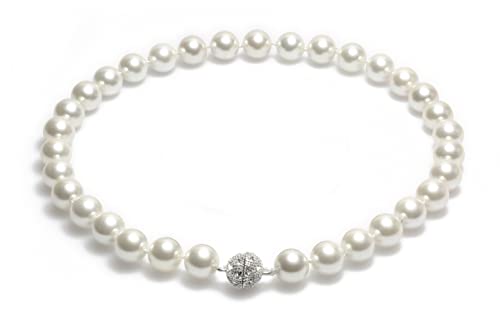 Schmuckwilli Perlenkette für Damen - 42cm Länge mit 12mm großen weißen runden Mallorca Perlen - Elegante Muschelkernperlen Kette für jeden Anlass
