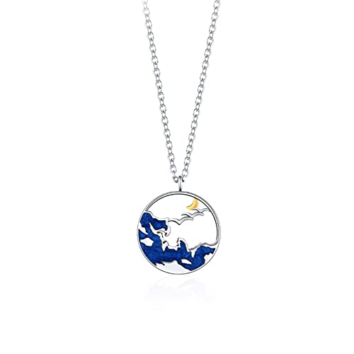 KISOARTWQ Matching Necklace fossil Kette Damen Paare Anhänger Halskette amulett Mountain and Sea Love Silber Anhänger Halsketten für Paare，Der Liebesschwur(Color:A,Size:)