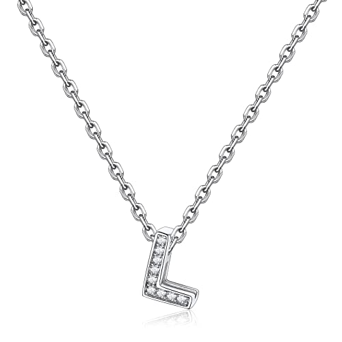FOCALOOK 925 Sterling Silber Halsketten L Initialer Buchstabe Zirkoniasteinen Halskette Silberkette mit kleinem Anhänger Halskette für die Beste Freundin/Frauen/Mädchen