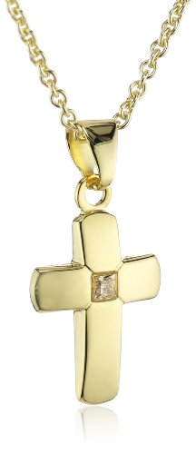 Xaana Kinder und Jugendliche-Anhänger Kreuz mit Zirkonia 12 mm 8 Karat (333) Gelbgold + 925 Silberkette vergoldet AMZ0211
