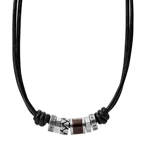 Fossil Halskette Für Männer, Braun, Silber Echtleder Halskette, JF84068040