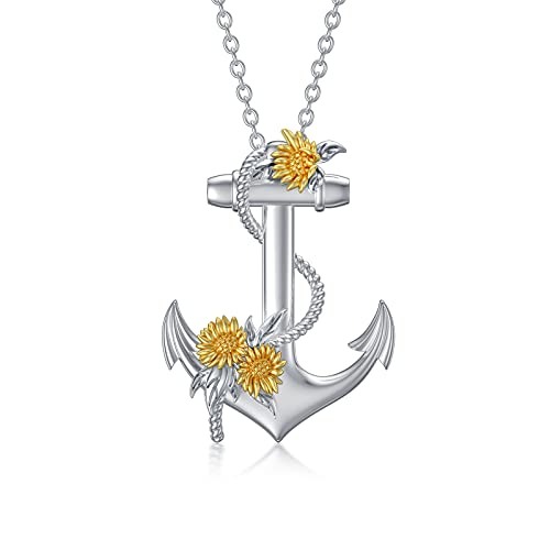 enjoylifecreative Anker Anhänger Halskette 925 Sterling Silber Sonnenblumen Freundschafts ketten Inspiration anker schmuck für Frauen Mädchen