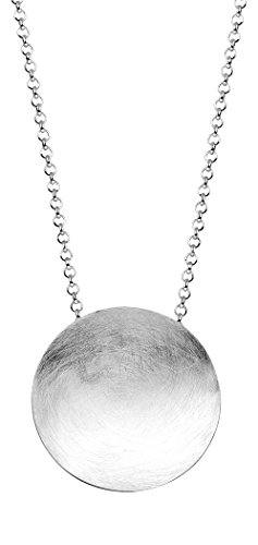 Nenalina Damen Silber Halskette mit Runden Kreisanhänger gebürstet (36 mm), Münzanhänger mit Kette, Coinkette lang für Frauen mit Anhänger, 925 Sterling Silber, Länge 90 cm, KAS-011