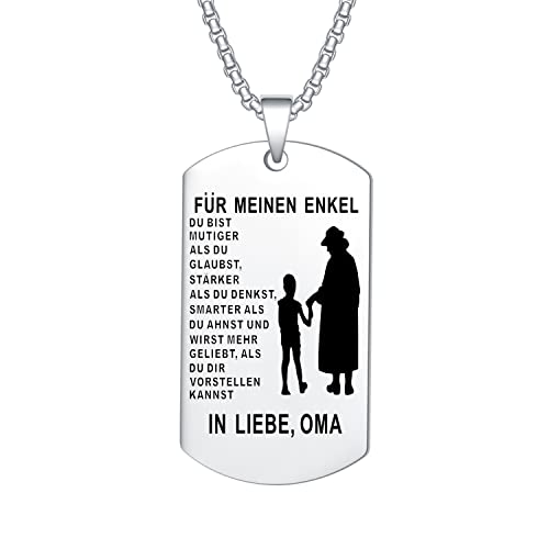 YOTHIWAD Halskette für Meinen Enkel Dog Tag Kette An Meinen Enkel Halskette mit Gravur Inspirierend Text Geschenk für Enkel von Opa Oma(Silber)