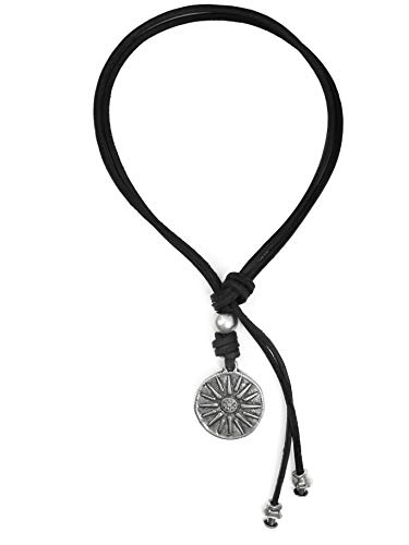 Beau Soleil Jewelry Lederkette Damen und Herren mit Sonnen Symbol Anhänger Schmuck-Kette mit Münzen-Anhänger