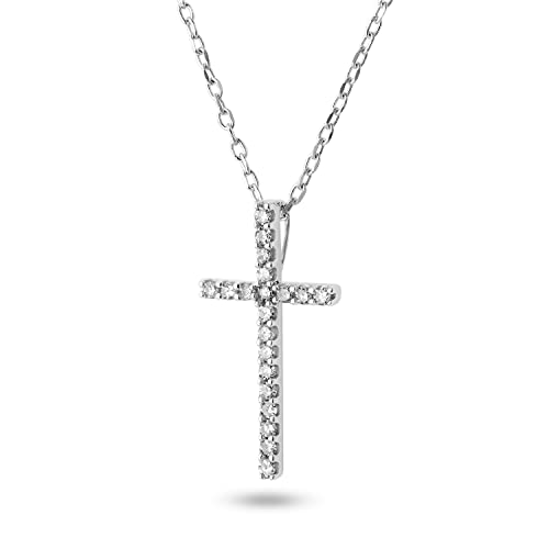 MIORE Schmuck Damen 0.10 Ct Diamant Halskette mit Kettenanhänger Kreuz aus 20 Diamanten Brillanten Kette aus Weißgold 14 Karat / 585 Gold