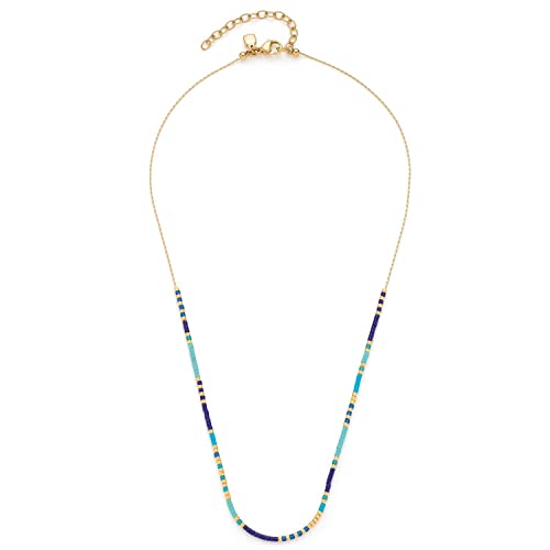 Leonardo Ciao Lou Halskette, Kette aus Edelstahl mit Miyuki Glas-Perlen, gold, blau, türkis, 42-47 cm, Anker-Kette, Damen Schmuck, 022981