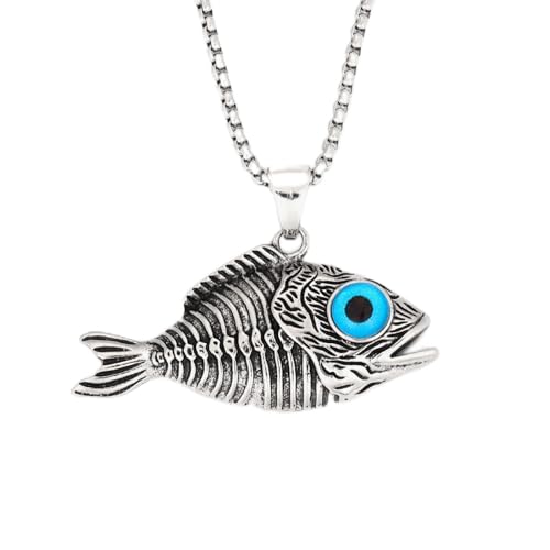 Vintage Blaue Augen Fossil Fisch Halskette Anhänger Charmante Herren Halskette Mode Party Schmuck Zubehör Geschenk
