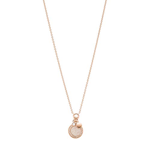 Fossil Halskette Für Frauen Klassiker, Gesamtlänge: 460mm + 50mm Verlängerung Kette/Anhänger: 14mm X 16mm Rose Gold Edelstahl Halskette, JF03265791