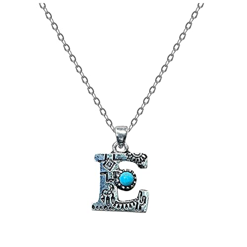 DuBiytlk Türkisfarbene Alphabet-Halskette im Retro-Stil mit 26 Buchstaben Silber Ketten Anhänger Damen