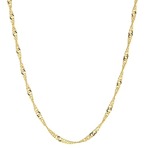 PRINS JEWELS 14 Karat / 585 Gold Singapur Kette Licht Zweiseitig Diamantiert Unisex, Länge Wählbar (39)