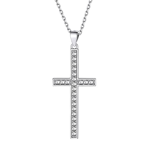Supcare Jesus Kreuzkette Halskette für Damen Anhänger mit AAA Zirkonia Kette Katholischen Kruzifix Christian Cross Necklace Modeschmuck aus 925 Sterling Silber für Muttertag Engelsrufer