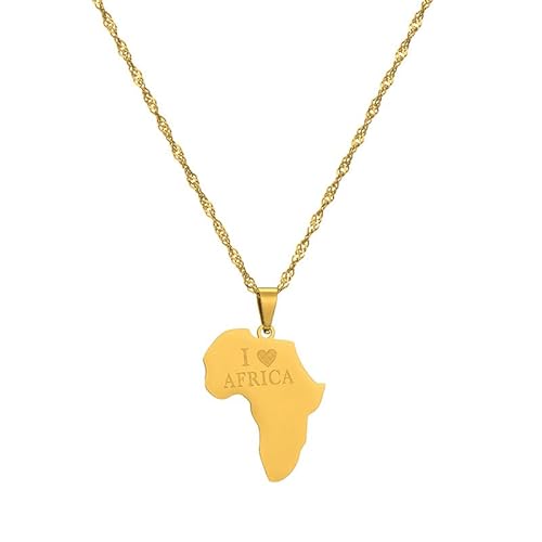 UBBVPKY Afrika Glänzende Karte Stadt Anhänger Karte Halskette Ethno Charm Schmuck Männer Frauen Reise Souvenir Geschenke Unisex Pullover Ketten Schlichter Geometrischer Retro Anhänger