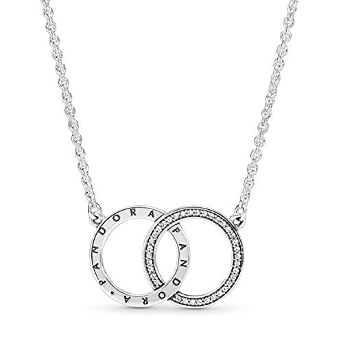 Pandora Logo & Funkelnd Verschlungene Kreise Collier Sterling Silber, Cubic Zirkonia 396235CZ-45