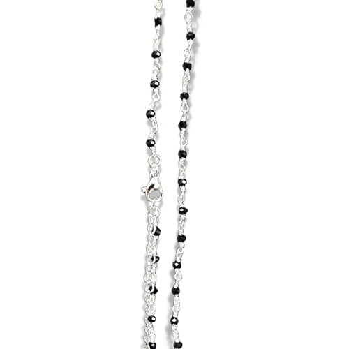 Kette für Engelsrufer oder Halskette – Halskette mit Perlen Silber und schwarzem Kristall – Schmuck 114 cm mit Verschluss – Geschenk für schwangere Frauen – französisches Design, Kristall